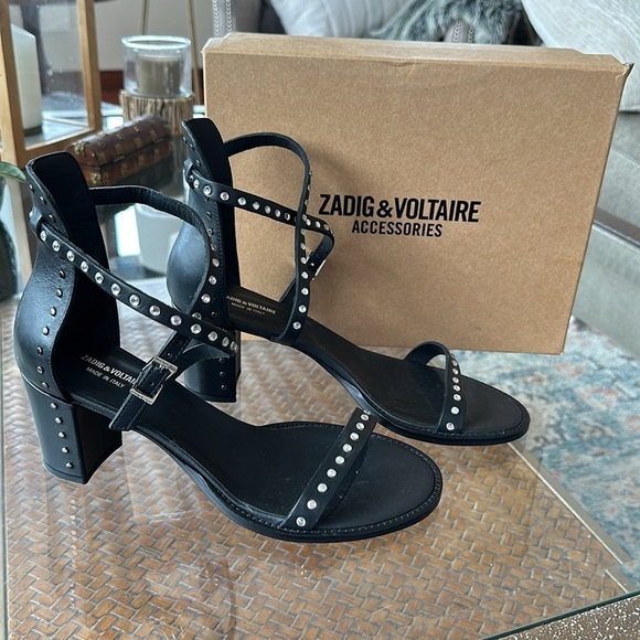 Zadig & Voltaire Women Size EU 40/ 9 us Black Heel Sandals Studded black - Picture 1 of 9
